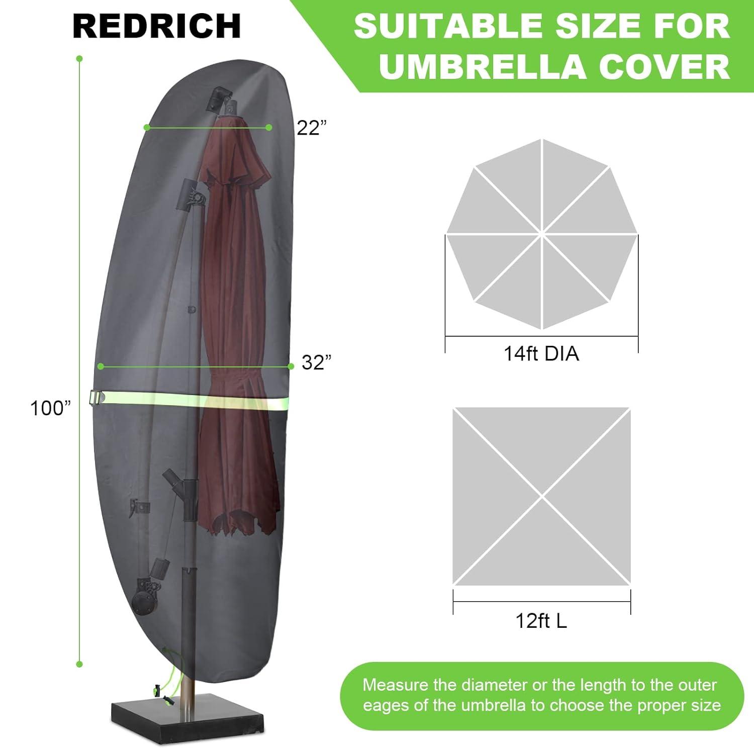 Cantilever Patio Umbrella Cover With Push Rod/ Waterproof Patio Parasol Covers With Zipper For 9Ft To 13Ft Offset Outdoor Umbrellas,(Black)