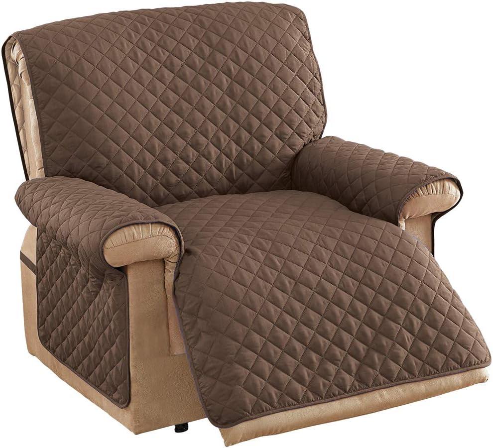 Collections Etc Reversible Quilted Jumbo Recliner Cover, Spill-Resistant with Ties - Covers Seat Bottom, Seat Back and 2 Seat Arms (Jumbo Recliner, Burgundy/Taupe)