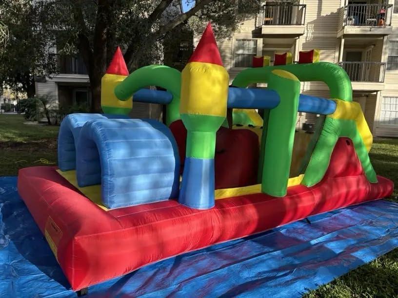 Whubefy Bounce House for Big Kids 8-12, 18 x 8.2FT Kids 3-6 Inflatable Obstacle Course w/Dual Tunnels, Large Slide, Climbing, Obstacles and Bounce Area Castle for Birthday Party, Fun Racing Game