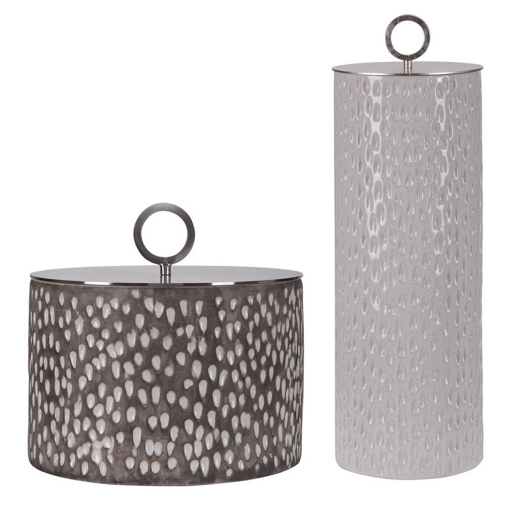 Uttermost Cyprien Off-White and Smoke Gray Ceramic Containers Set of 2