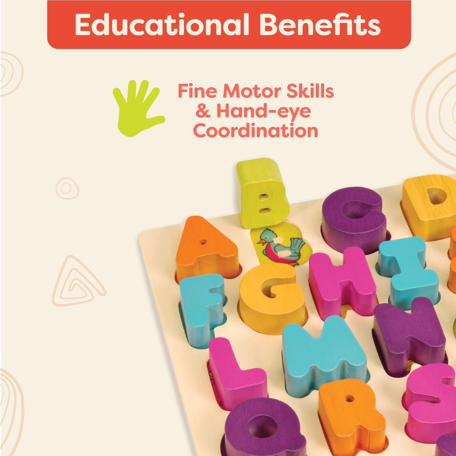 B. toys – Alpha B. Tical – Wooden Alphabet Puzzle – 26 Letter Pieces – Chunky Wooden Puzzle – Educational Toys for Toddlers, Kids – 18+ Months