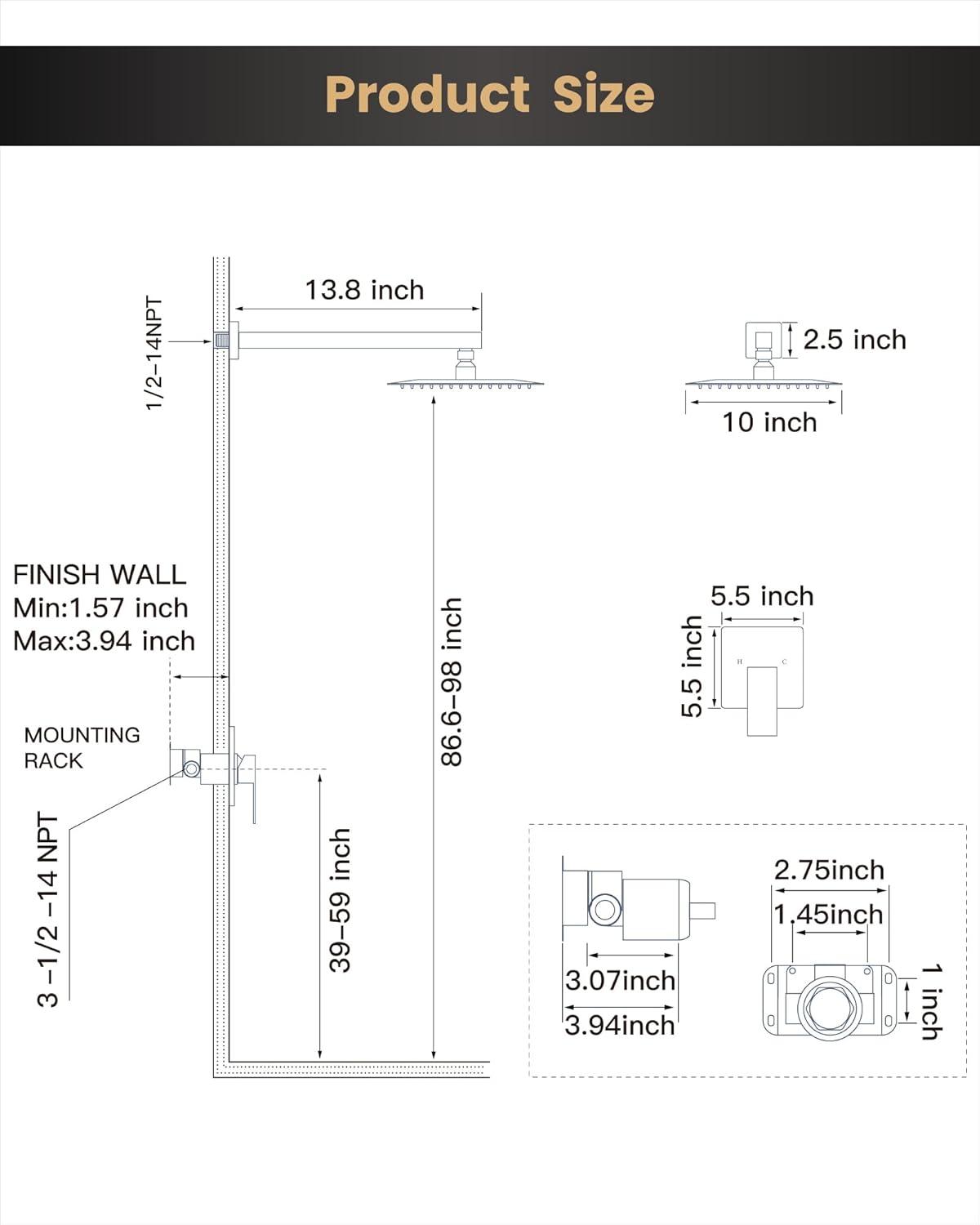 AWZTOO 10 Inch Wall Mount Shower System WIth Rough-in Valve Bathroom Shower Faucet Modern Rainfall Shower Head Combo Set Brushed Nickel Brushed,