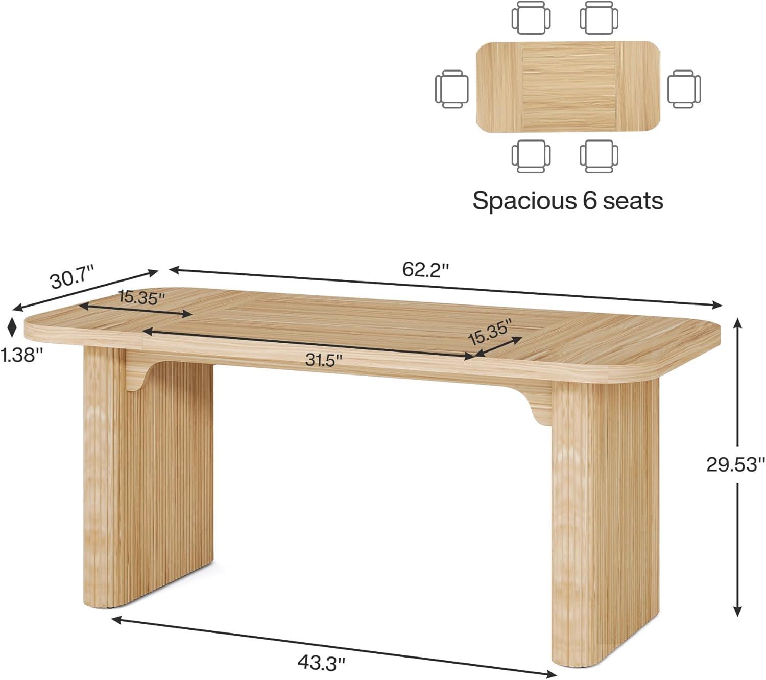 Tribesigns Modern Dining Table for 6 People, 63-Inch Natural Wood Kitchen Table with Double Robust Pedestal, Long Rectangle Wooden Dinner Table for Dining Room