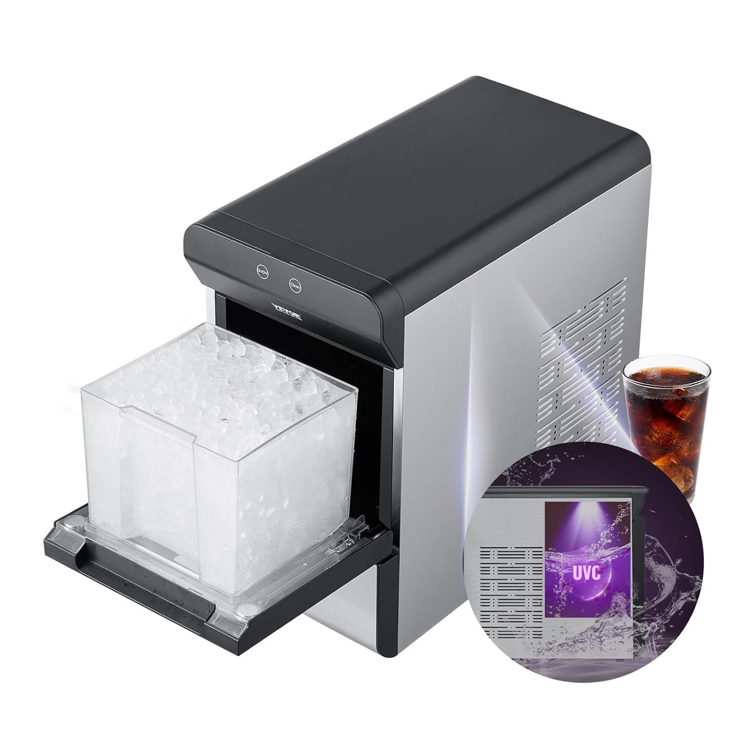 VEVOR Nugget Ice Maker, 37Lbs In 24 Hrs, Manual Auto Refill Self Cleaning Countertop Ice Maker Portable Nugget Ice Maker With Scoop And Basket