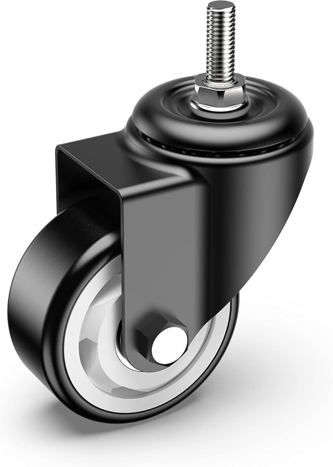 HOLKIE 3 inch Side Locking Stem Caster Wheels,3/8" -16 x 1-1/2" Threaded Swivel Casters Set of 4 Heavy Duty Casters,Black