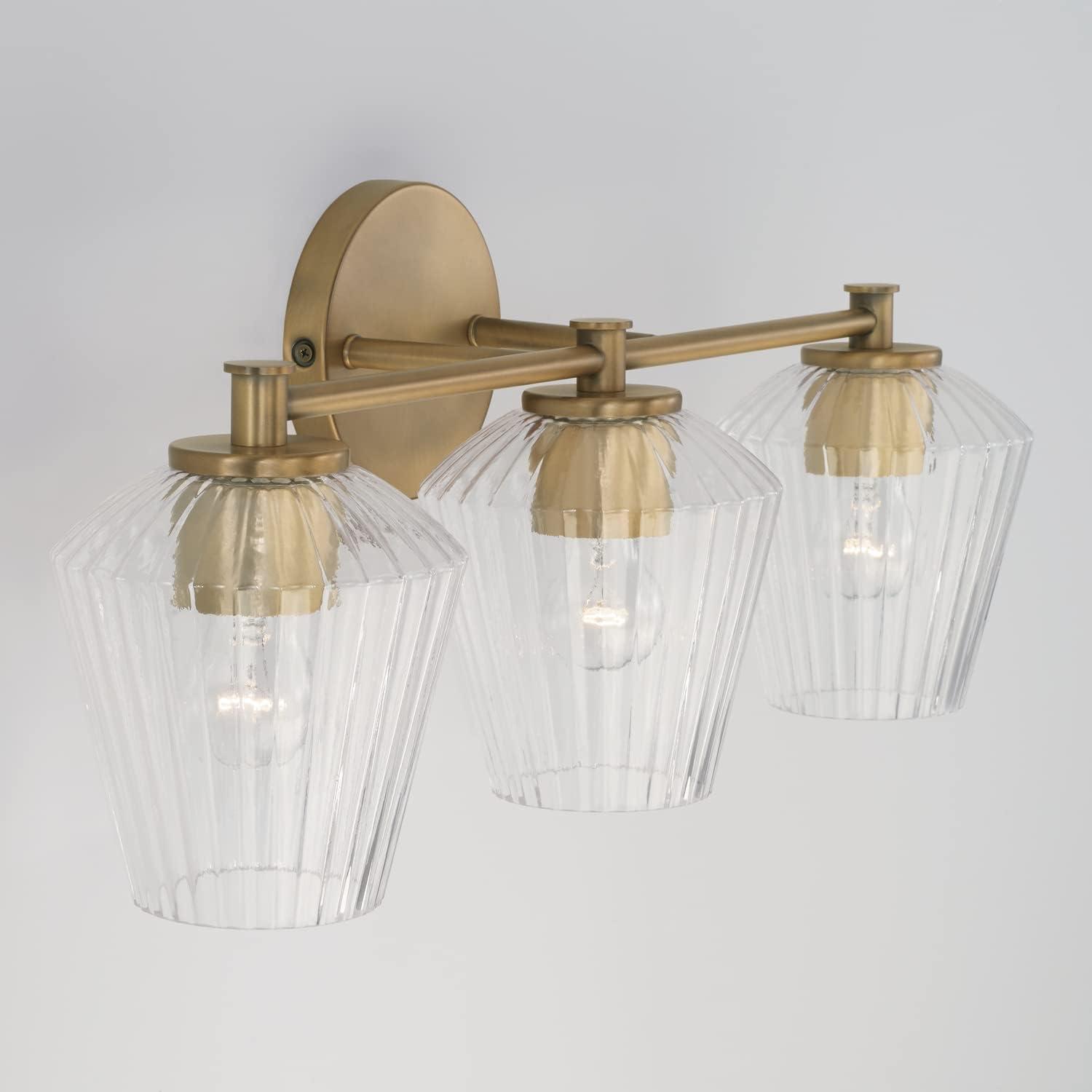 Aged Brass and Clear Glass 3-Light Vanity Fixture