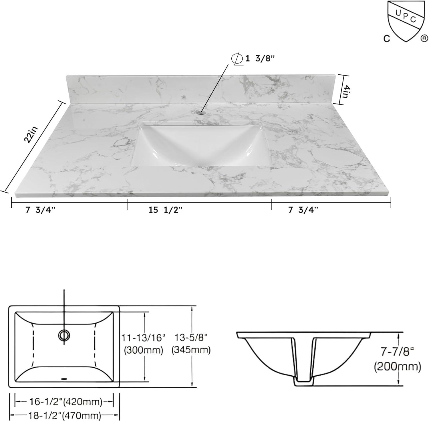 31-Inch White Engineered Stone Vanity Top with Ceramic Sink