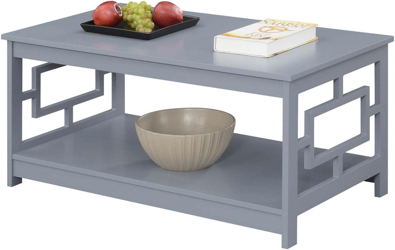 Symmetrical Square Gray Wood Coffee Table with Open Shelf