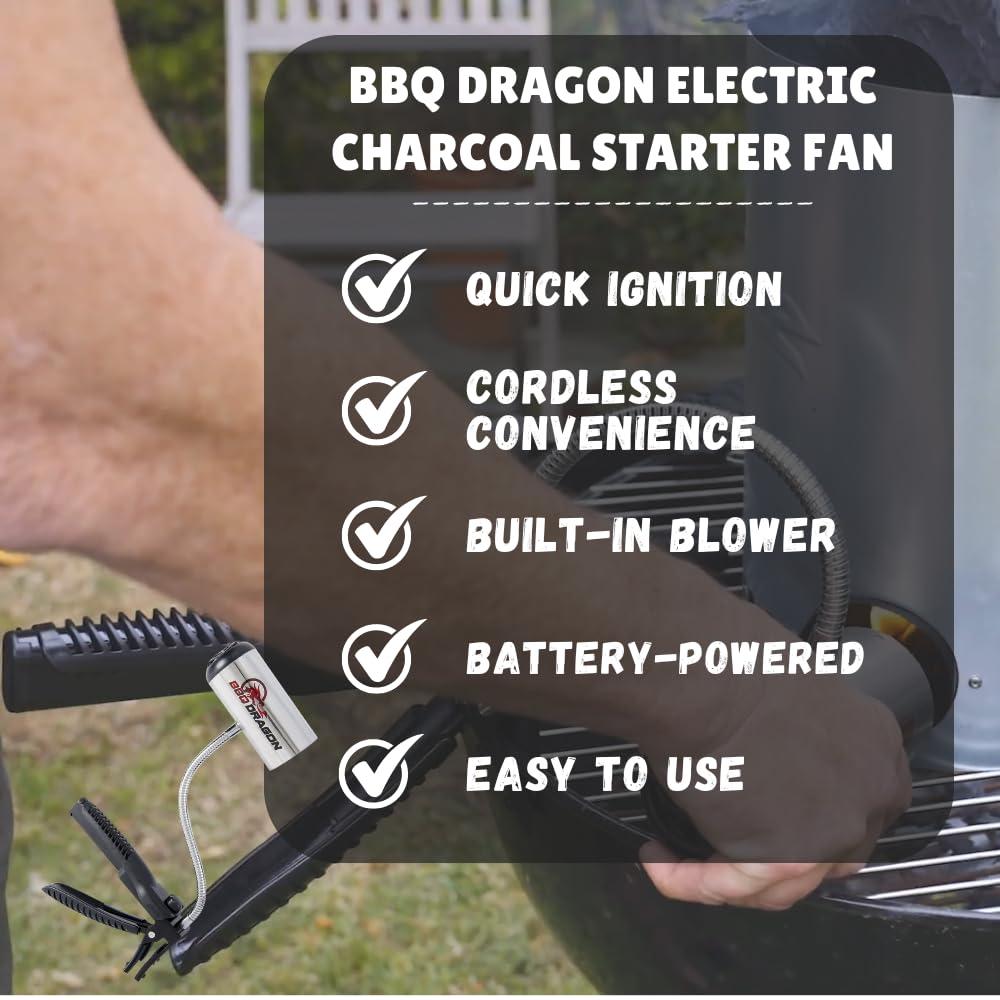 BBQ Dragon Grill Fan - Black: Stainless Steel Construction, No Assembly, Portable Charcoal Air Blower
