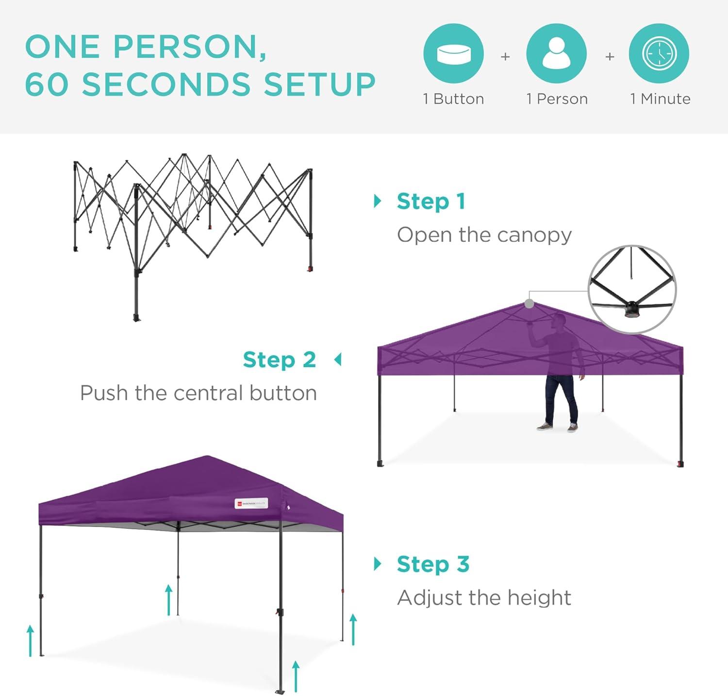 Best Choice Products Best Choice Products Easy Setup Pop Up Canopy W/ 1-Button Setup, Wheeled Case, 4 Weight Bags