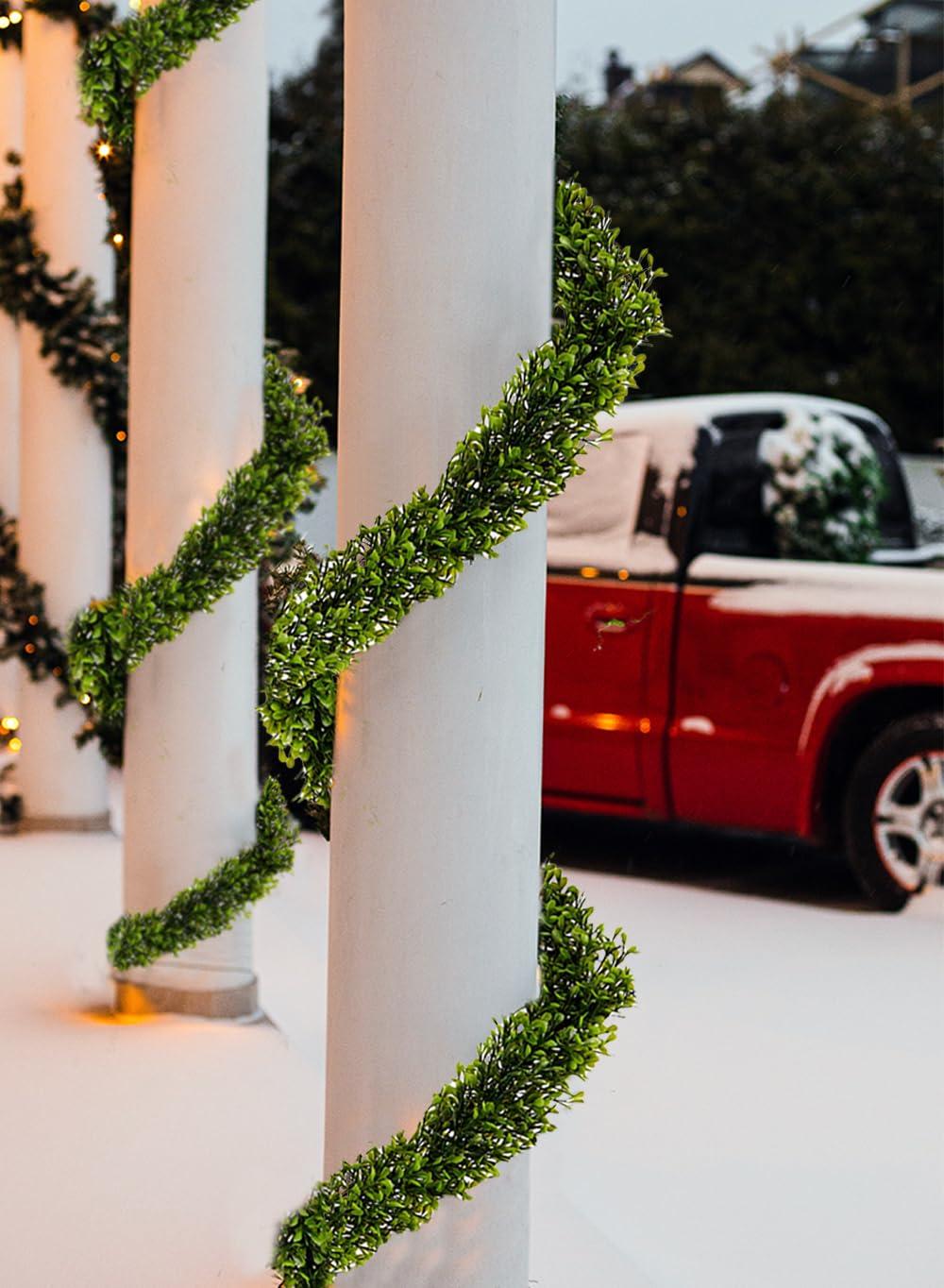 Serene Spaces Living Artificial Green Boxwood Garland - Ideal for Decorating Windows at Parties or Events, Measures 5.5 Feet Long