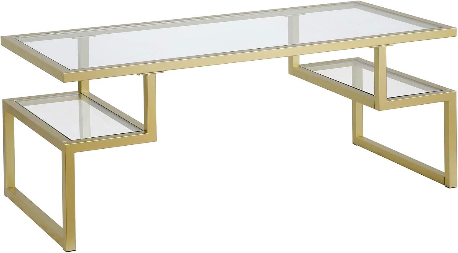 Zander 45" Brass and Glass Rectangular Coffee Table