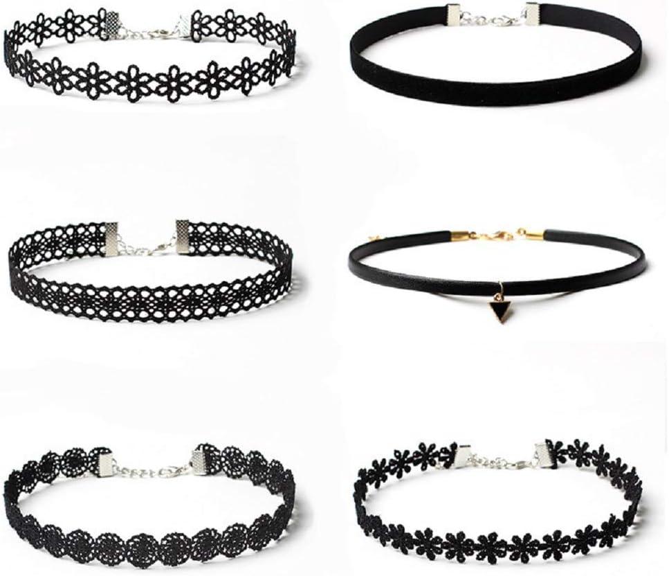 Maxforever 6 PCS Necklaces Black Velvet Choker Set Classic Gothic Tattoo Lace Chokers