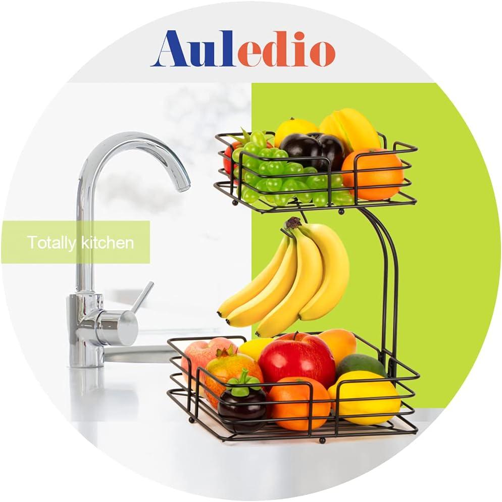 Auledio 2 Tier Disassembly Square Fruit Baskets with Fruit Holder for Countertop in home-(Bronze)