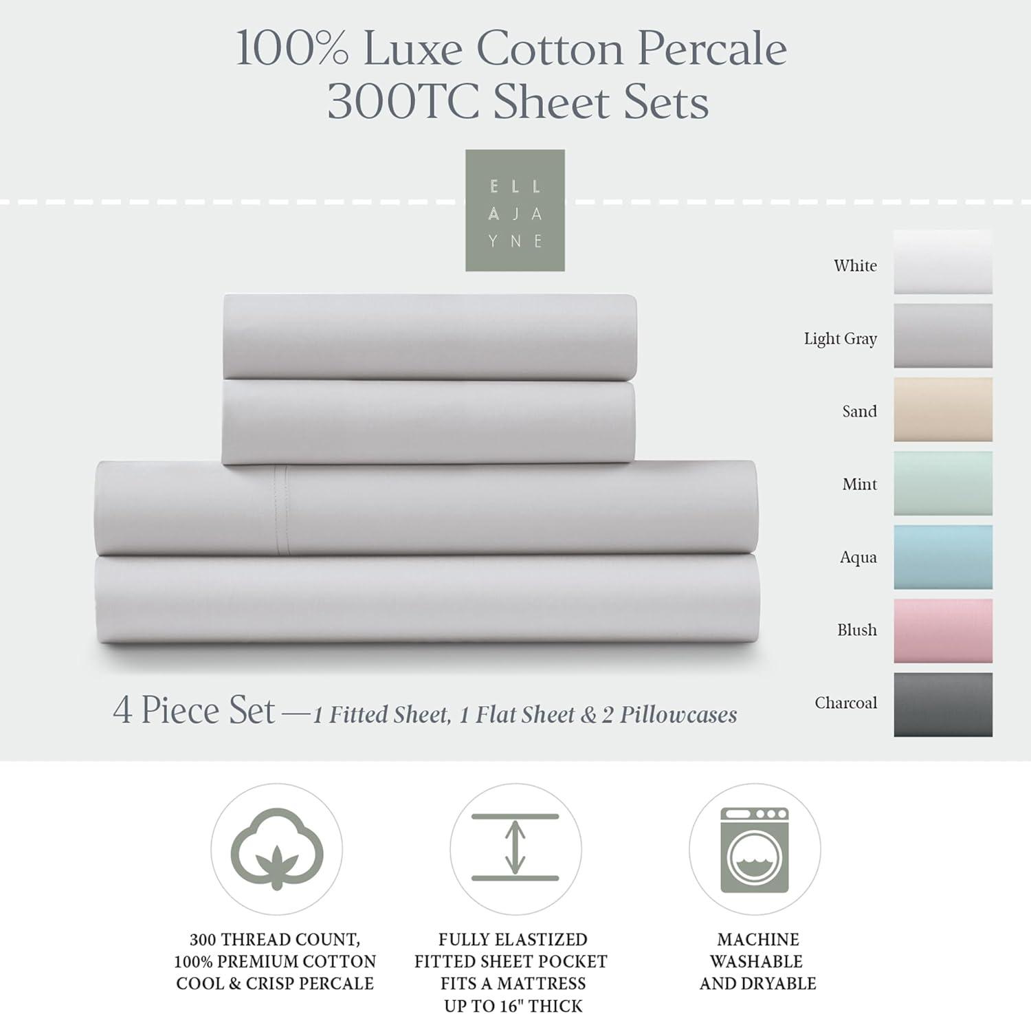Ella Jayne Home 100% Cotton Percale Crisp and Cool Sheet Set