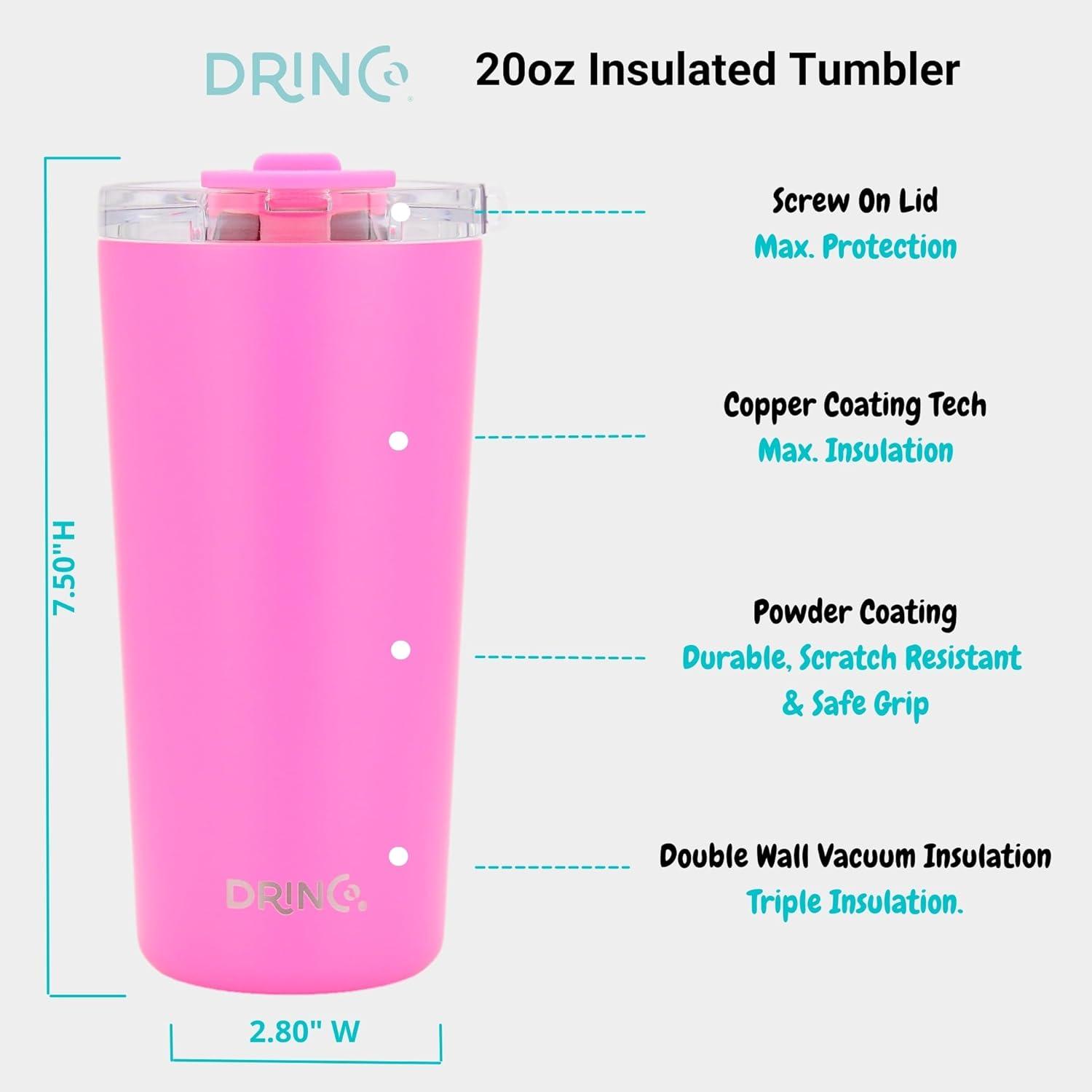 20 oz Pink Stainless Steel Travel Tumbler with Twist Lid