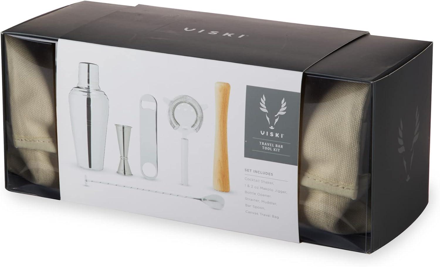 Viski 7-Piece Stainless Steel Travel Bar Barware Set