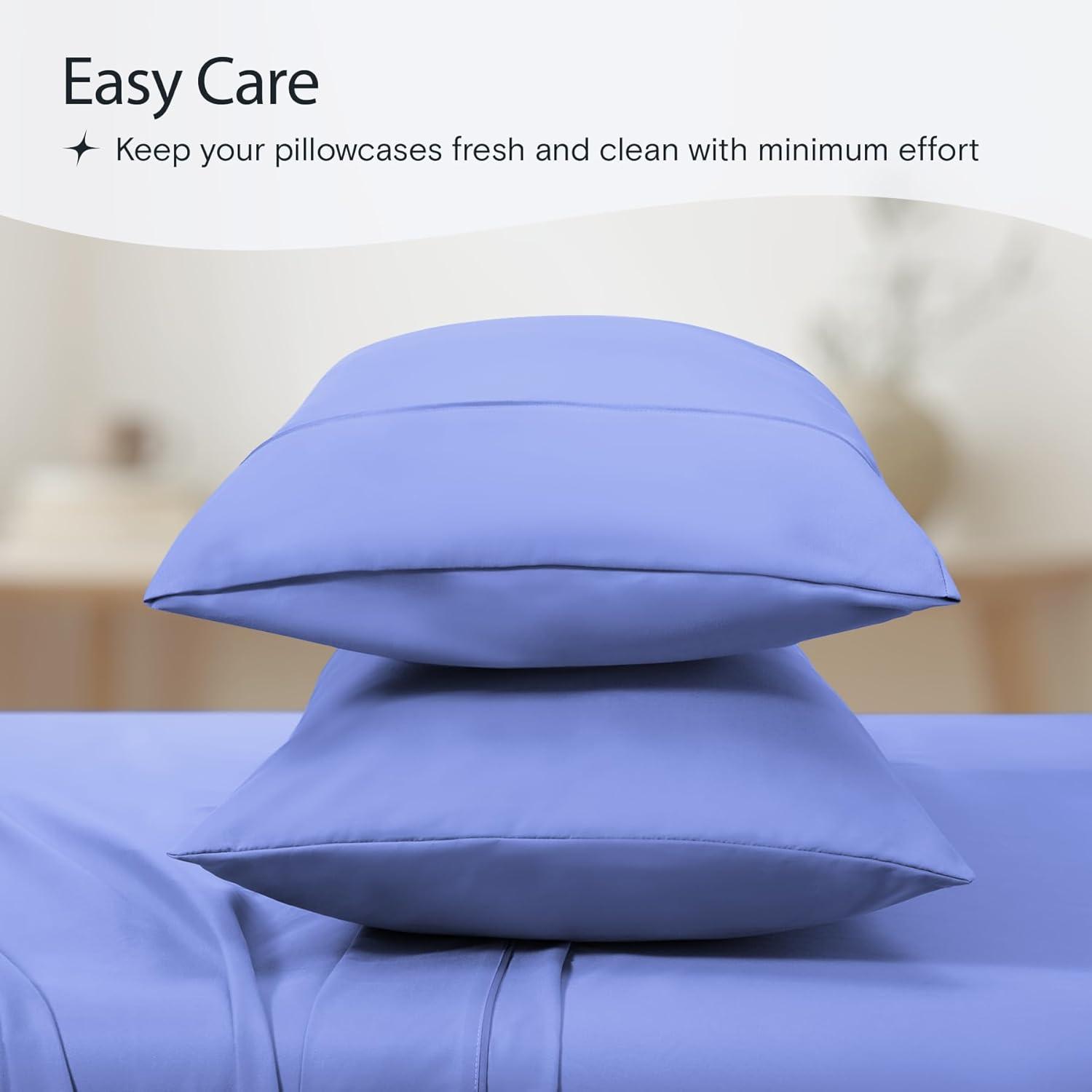 LuxClub 2 PC Violet Blue Queen Performance Microfiber Solid Pillowcase Set