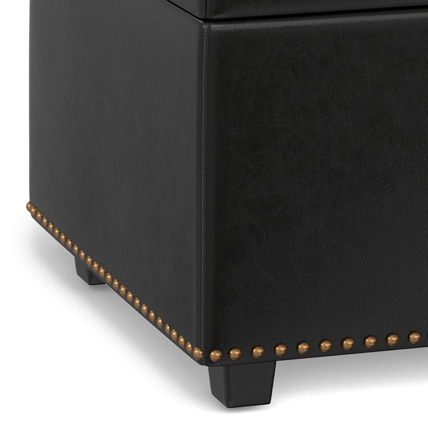 Simpli Home Hamilton 44"W Upholstered Lift-Top Storage Ottoman with Nailhead Trim and Tufted Detailing