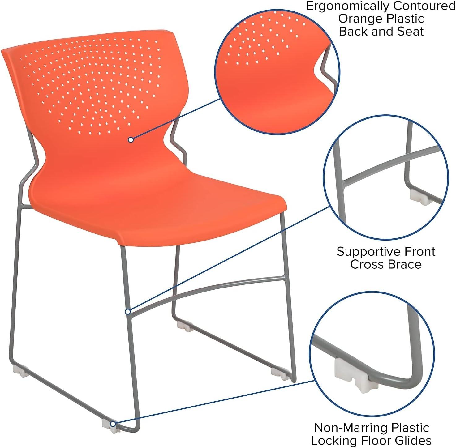 Sleek Orange Plastic Stackable Reception Chair with Gray Frame