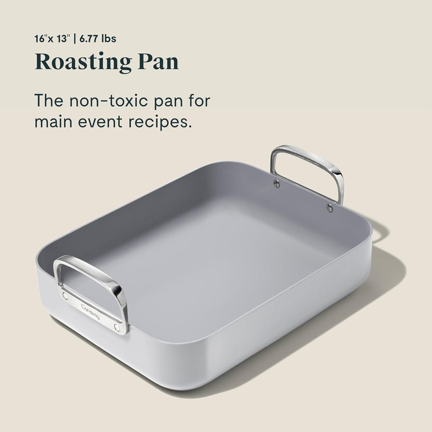 Caraway ® Grey Ceramic Non-Stick Roasting Pan with Rack