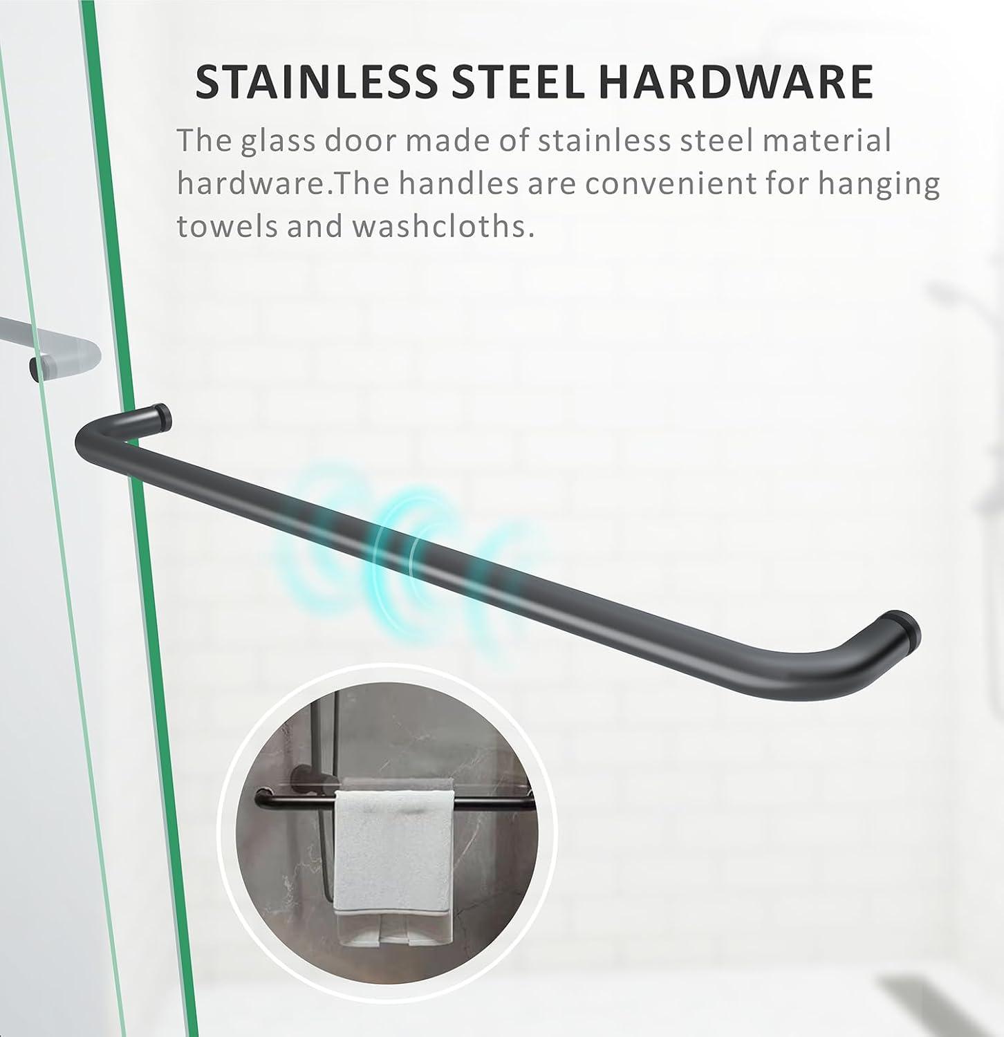 Sliding Glass Tub Door 56-60 In. W X 57 In. H, Semi Frameless Double Bathtub Door, Certified Thick Clear Clear Tempered Glass, 304 Stainless Steel Handles.