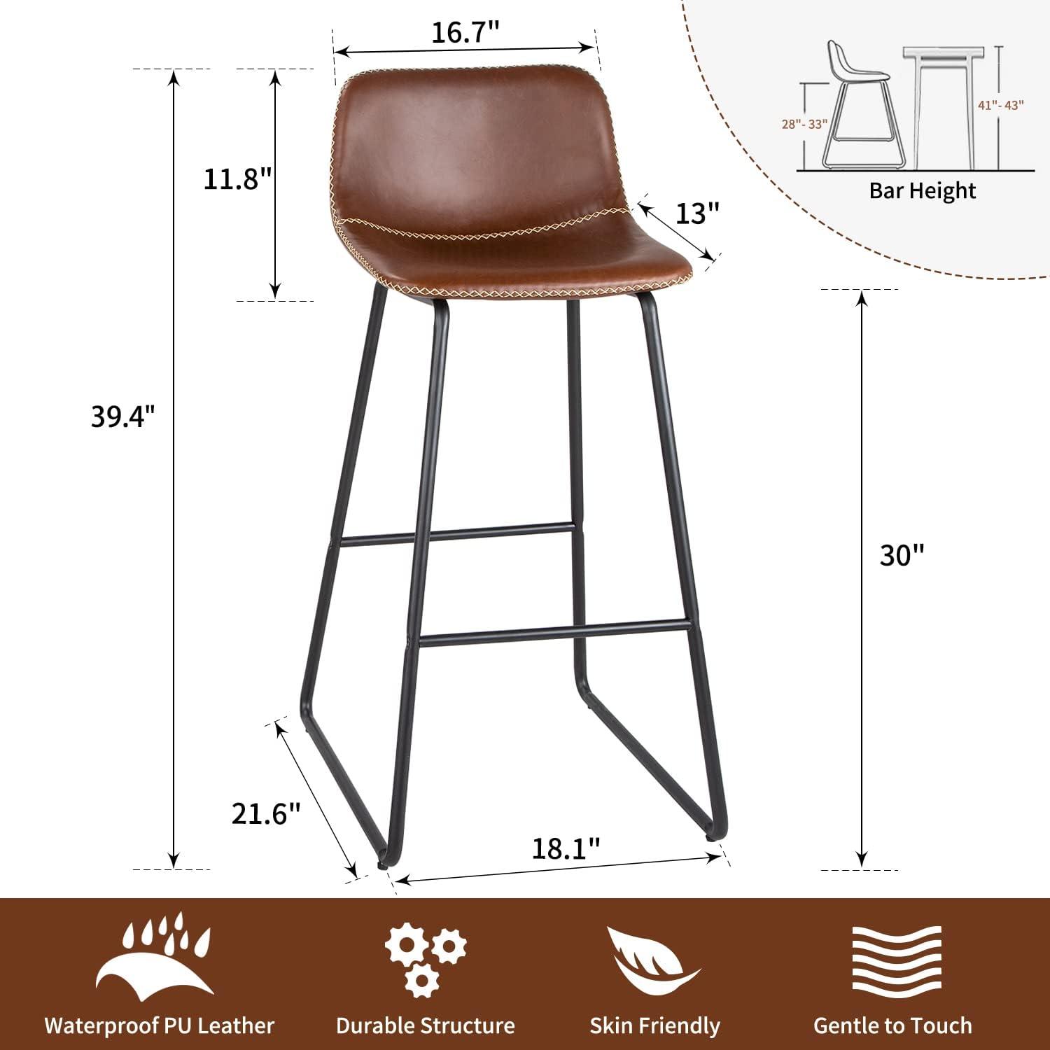 HeuGah Bar Stools,30" Bar Height Stools Set of 2,Faux Leather Bar Stools with Back,Modern Counter Stool for Kitchen Island