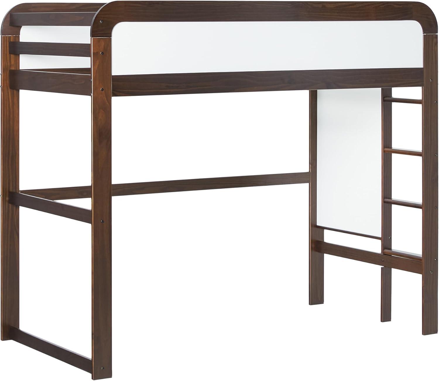 Walker Edison Contemporary Twin Loft Wooden Bed with Ladder, Walnut