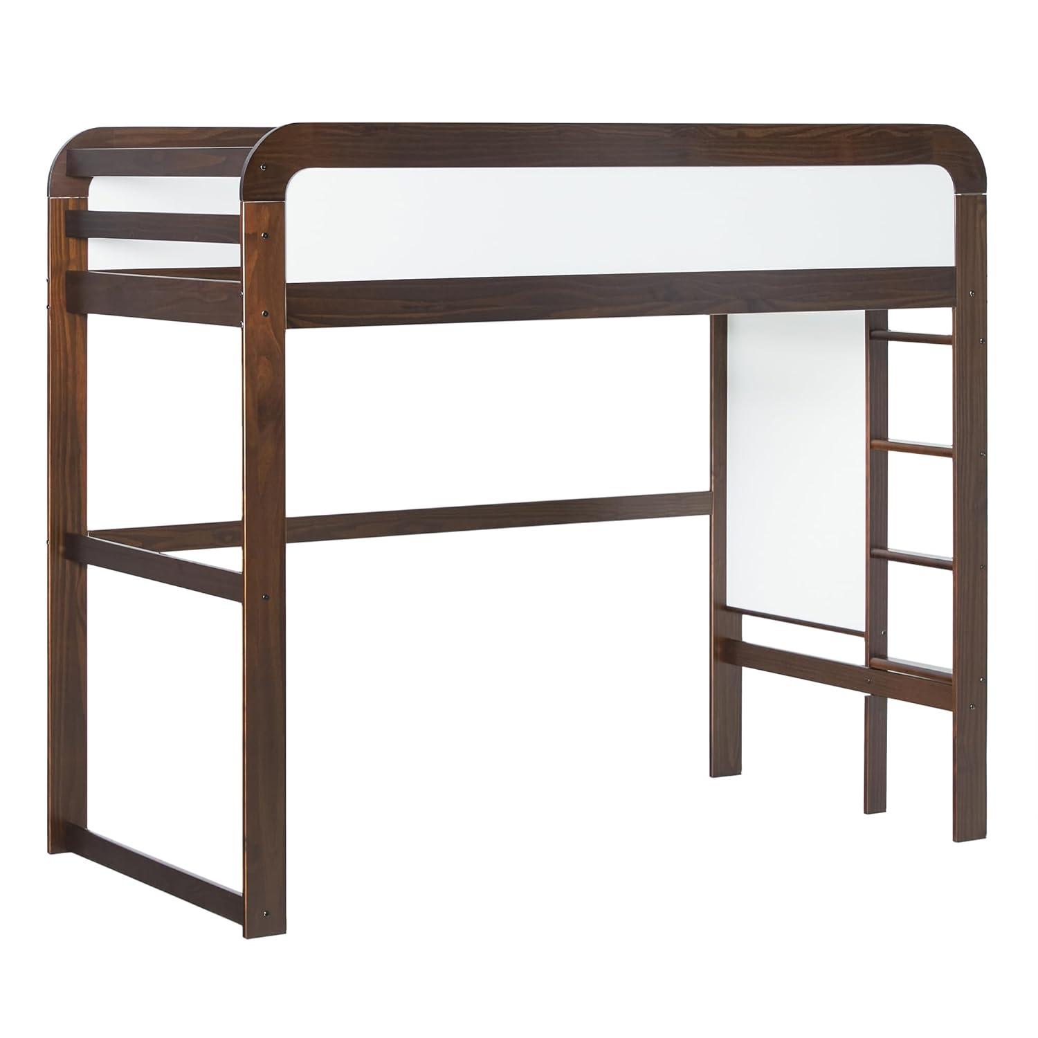 Walker Edison Contemporary Twin Loft Wooden Bed with Ladder, Walnut