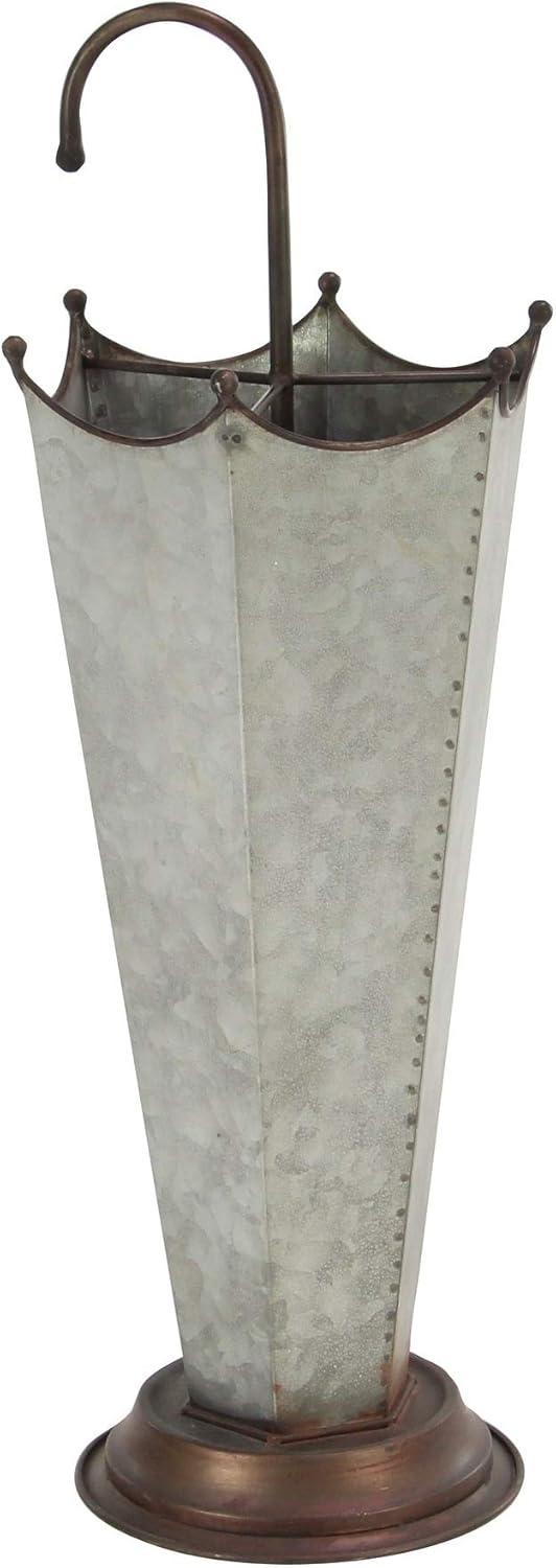 DecMode Gray Metal Galvanized Umbrella Stand with Copper Base and Handle