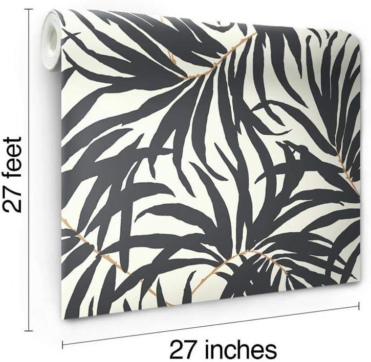 Tropical Black and Gold Vinyl-Coated Self-Adhesive Wallpaper Roll