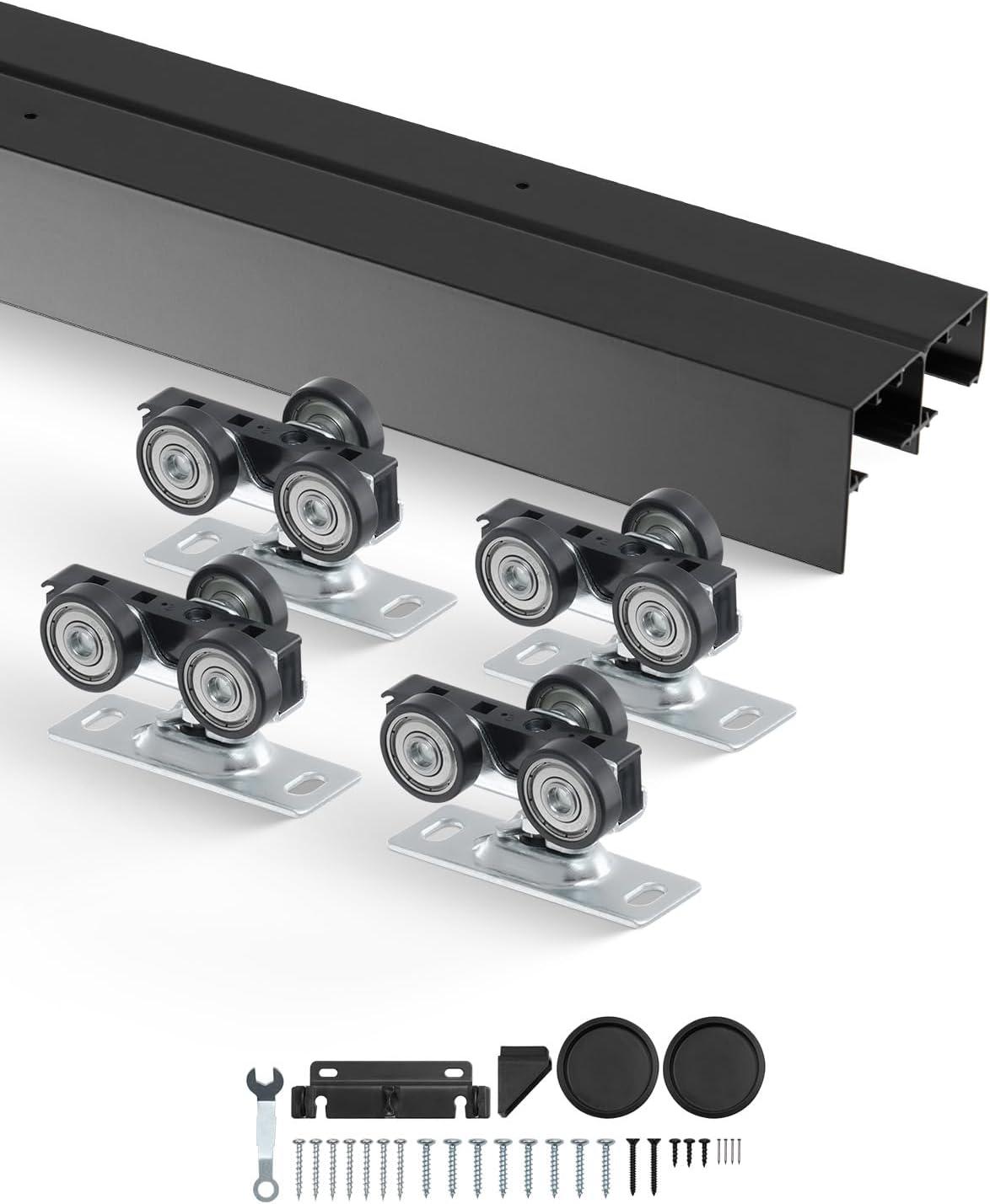 VEVOR 8ft Bypass Sliding Door Hardware Kit – Black Closet Door Track for 2-Door System