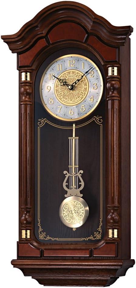 Seiko Dark Brown Oak Wall Clock with Brass Pendulum and Chime