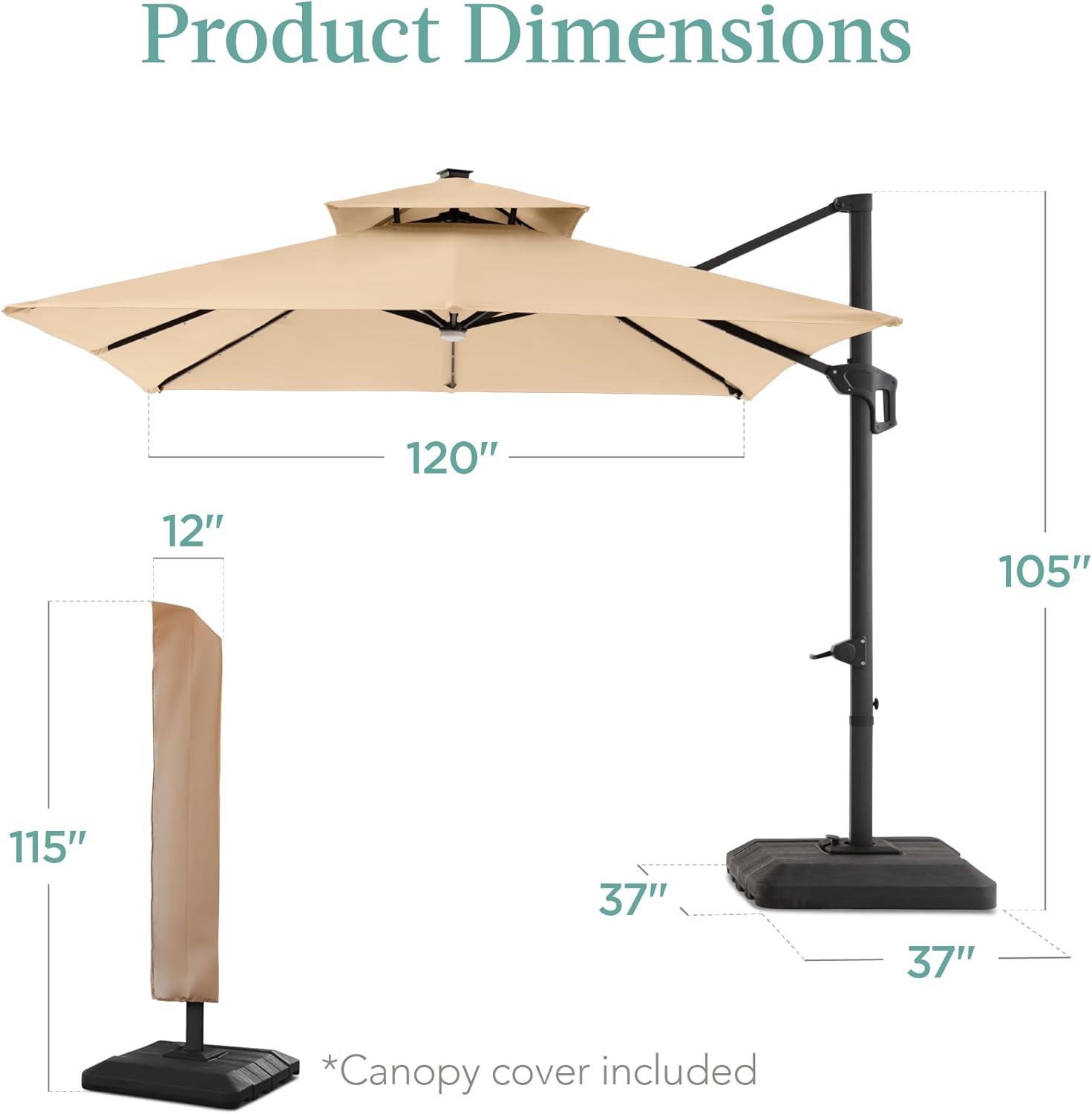 Best Choice Products 10x10ft 2-Tier Square Outdoor Solar LED Cantilever Patio Umbrella w/ Base Included - Sand