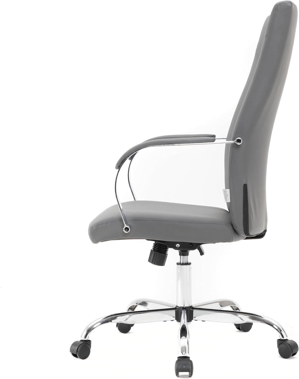 LeisureMod Sonora Modern High-Back Adjustable Swivel Leather Conference Office Chair in Grey