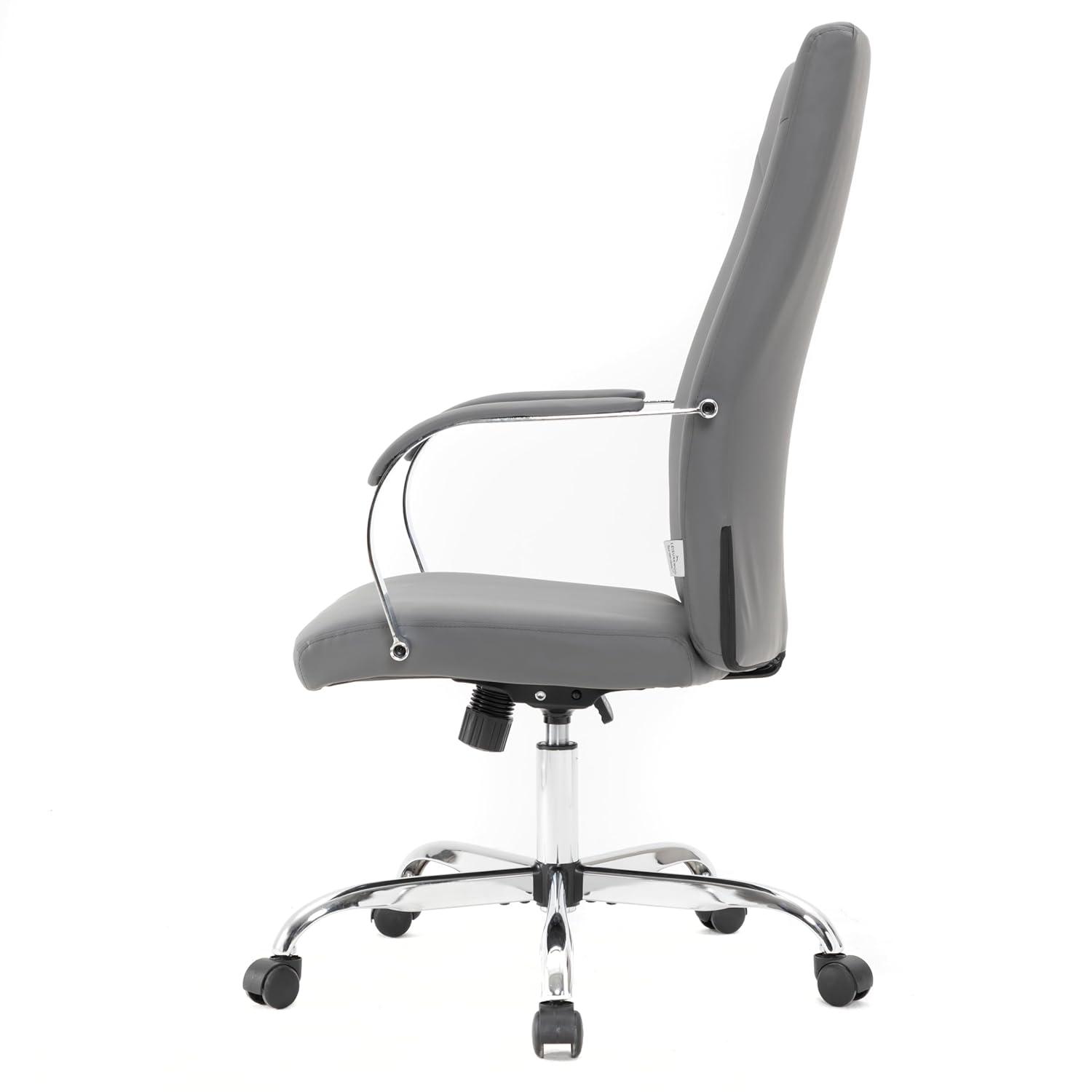LeisureMod Sonora High-Back Leather Office Chair with Adjustable Height, Swivel, and Tilt in Grey