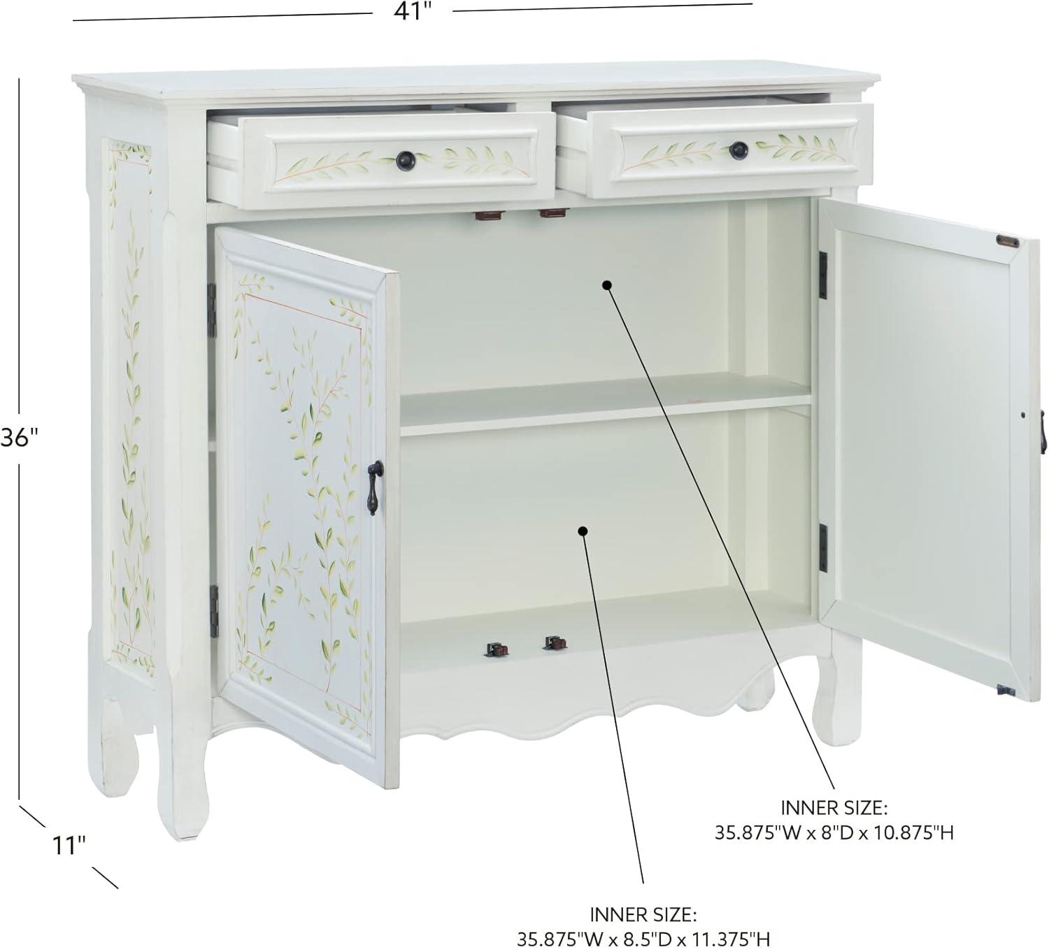 Linon Cillian Two Door Two Drawer Hand Painted Cabinet Console in White Wood