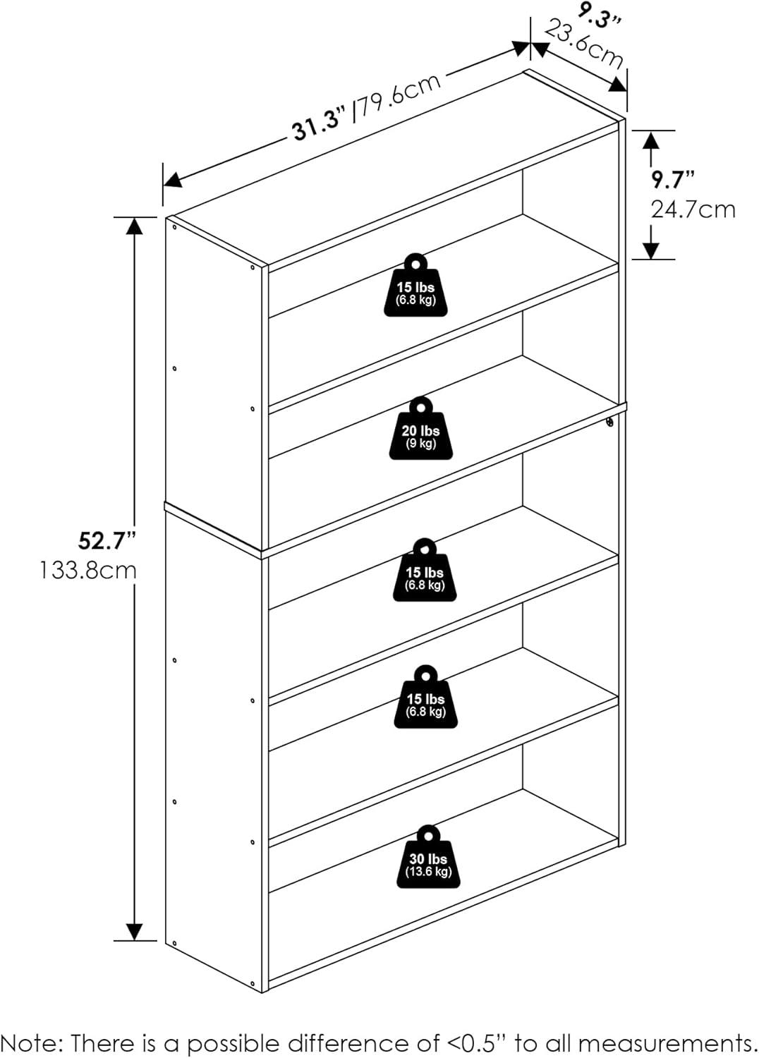 Furinno Pasir 5-Tier Open Shelf Bookcase, Bookshelf, 31.5 Inch Wide, Espresso