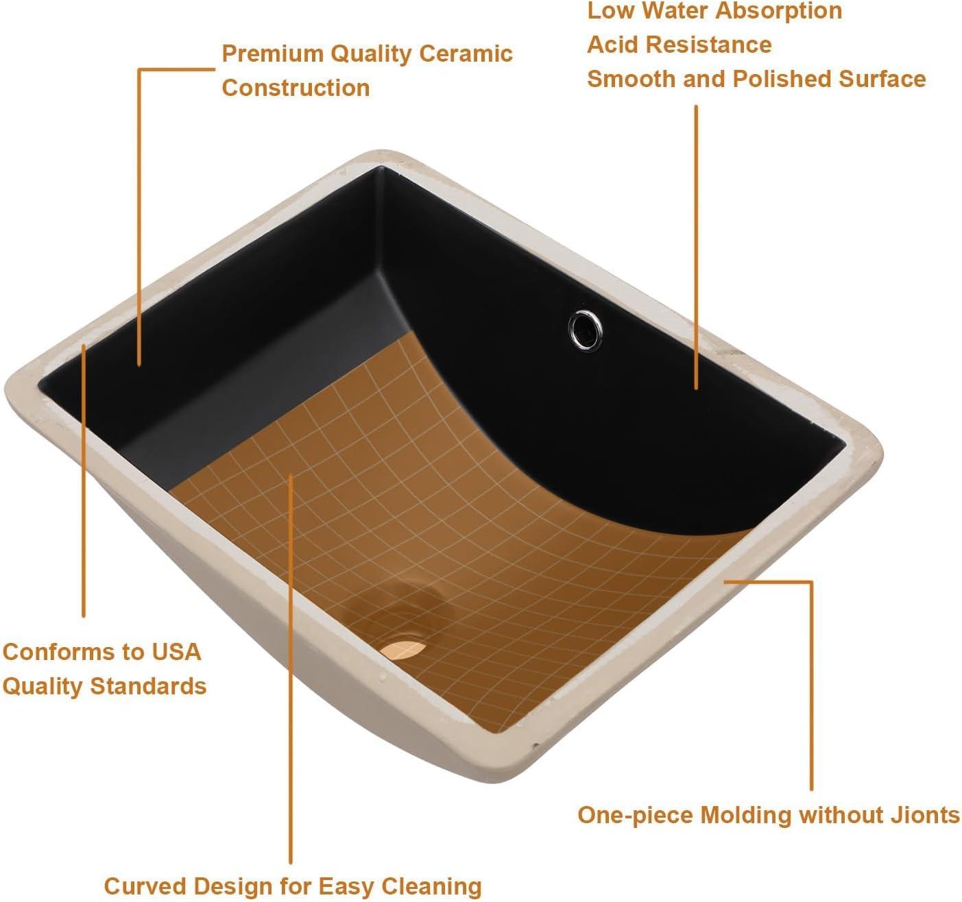 18" L x 14" W Undermount White Ceramic Rectangle Sink Under Counter Basin Bathroom Sink