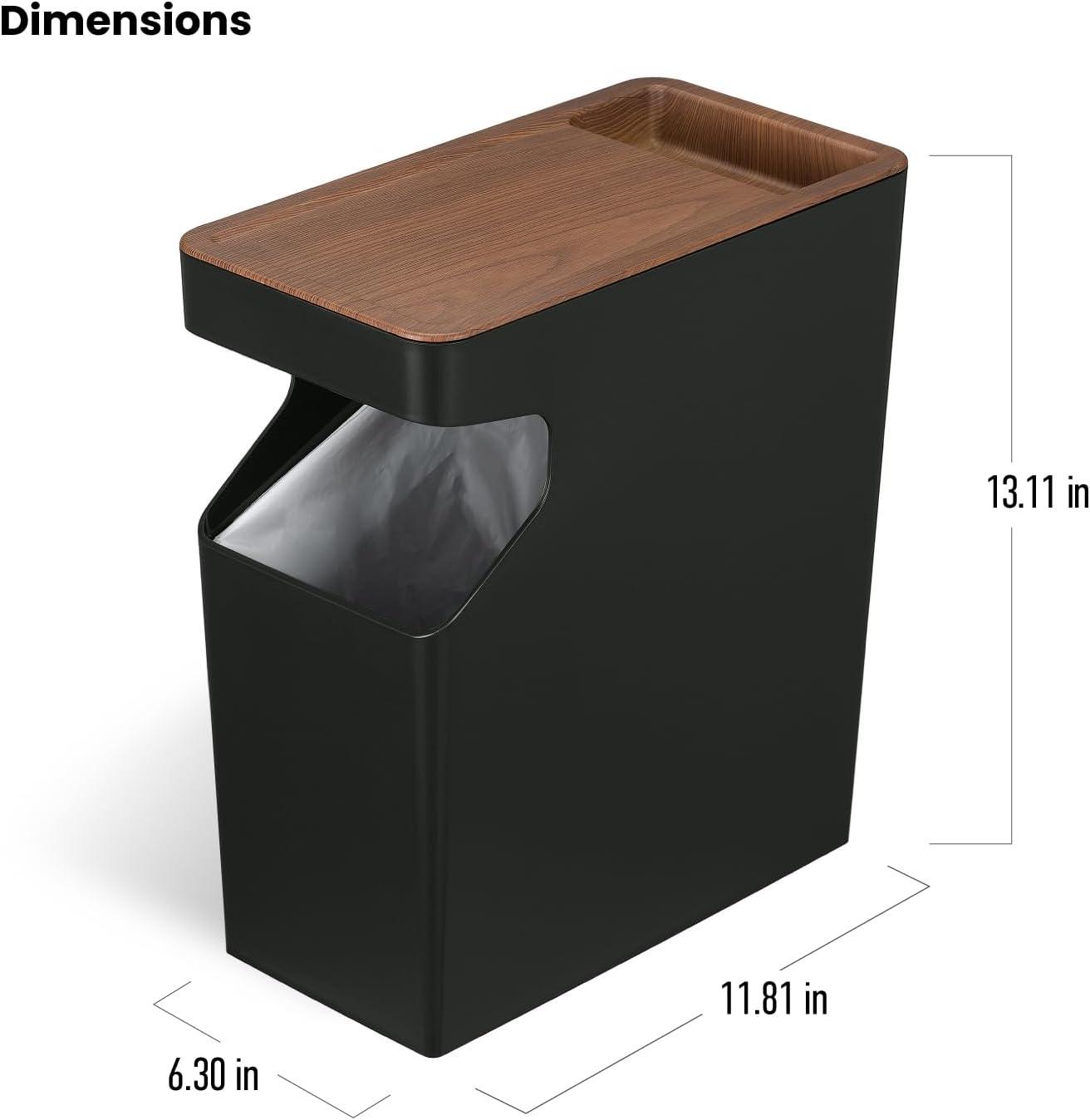 1.7 Gallon Trash Can Combo, Slim Rectangular Open Top with Wood Grain Cover, Serene Green