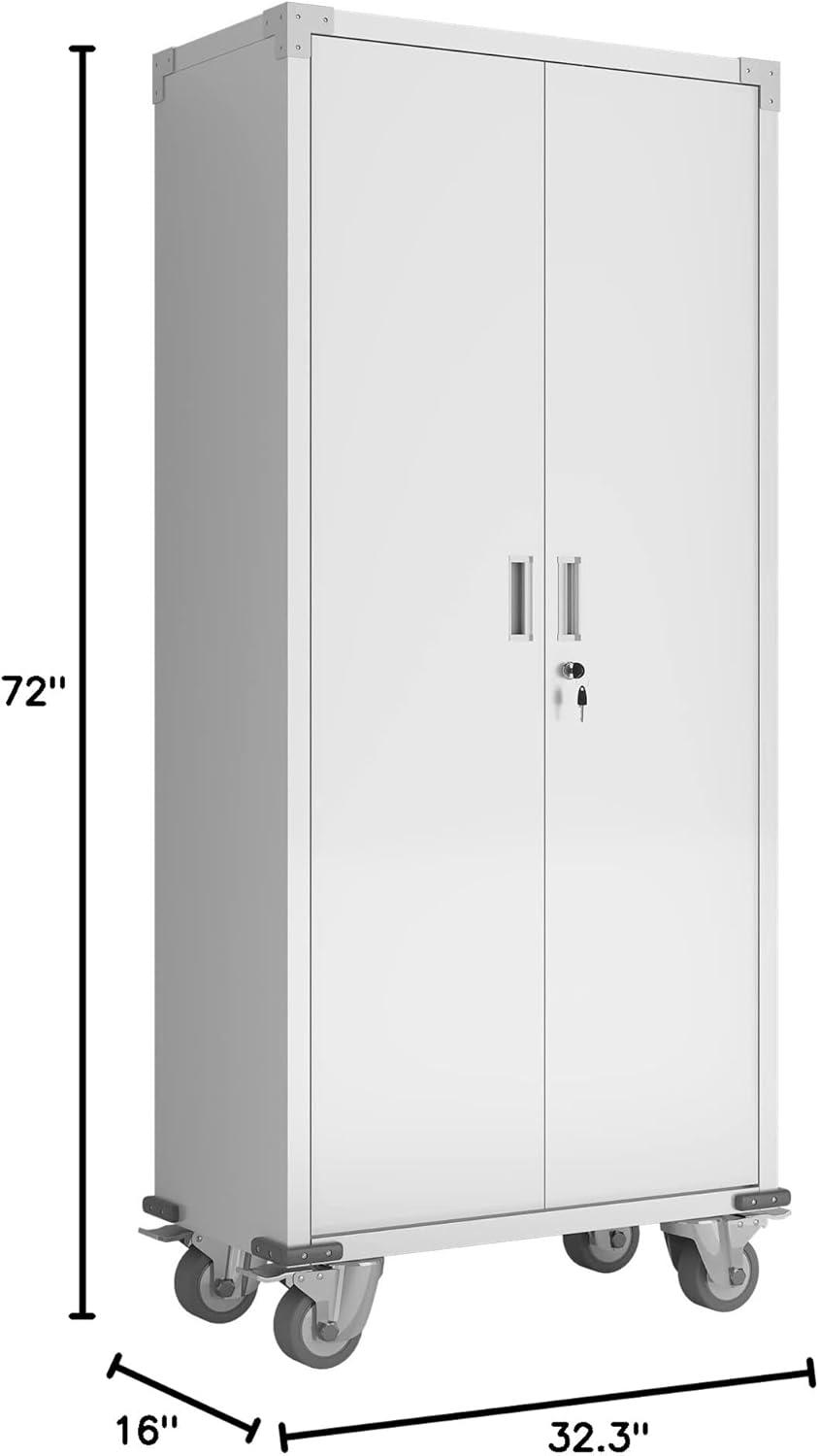 Aobabo Metal Storage Cabinet with Lock,Office Storage Cabinet with Wheels,72In Steel Storage Cabinet for Office Home Storage, White Required-Assembly