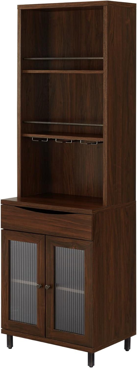 Modern Dark Walnut 72" Wine Storage Hutch with Glass Doors