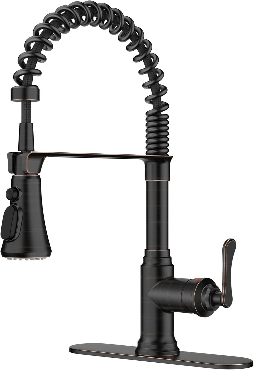 FORIOUS Rustic Kitchen Faucet with Pull Down Sprayer Oil Rubbed Brown, 3 Modes Stainless Steel High Arc Vintage Spring Sink Faucet 1 or 3 Holes for Pot Filler, Farmhouse Camper Wet Bar