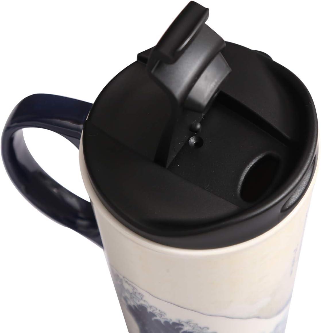 Ceramic Travel Mug Porcelain Coffee Cup with Spill-proof Lid and Box, 17 Oz.