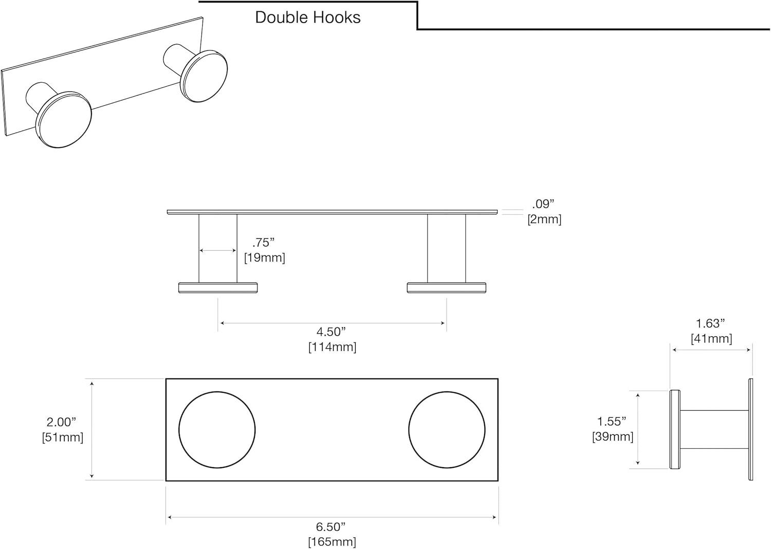 Matte Black Double Hook Wall Mount with Rectangular Base