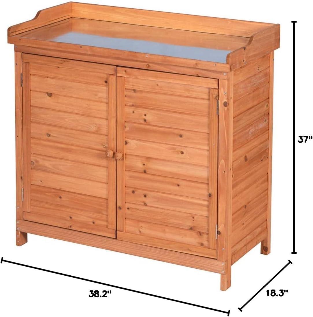 Natural Fir Wood Outdoor Garden Storage Cabinet with Potting Bench