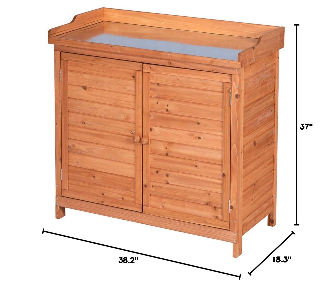 Natural Fir Wood Outdoor Garden Storage Cabinet with Potting Bench