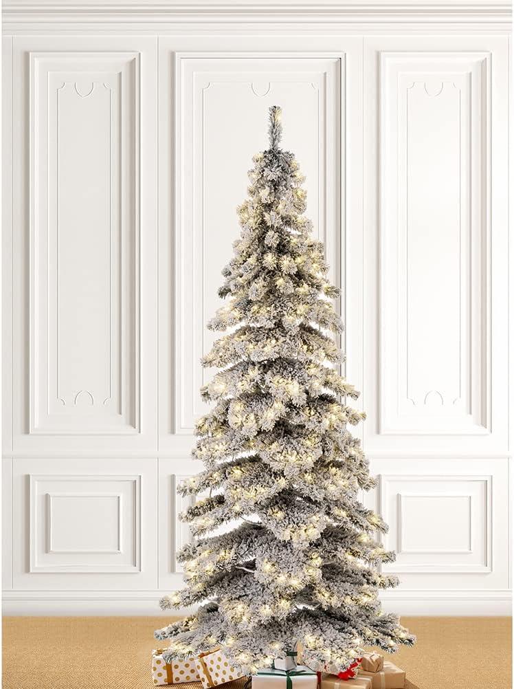 7.5ft Flocked Spruce Christmas Tree with Warm White LED Lights