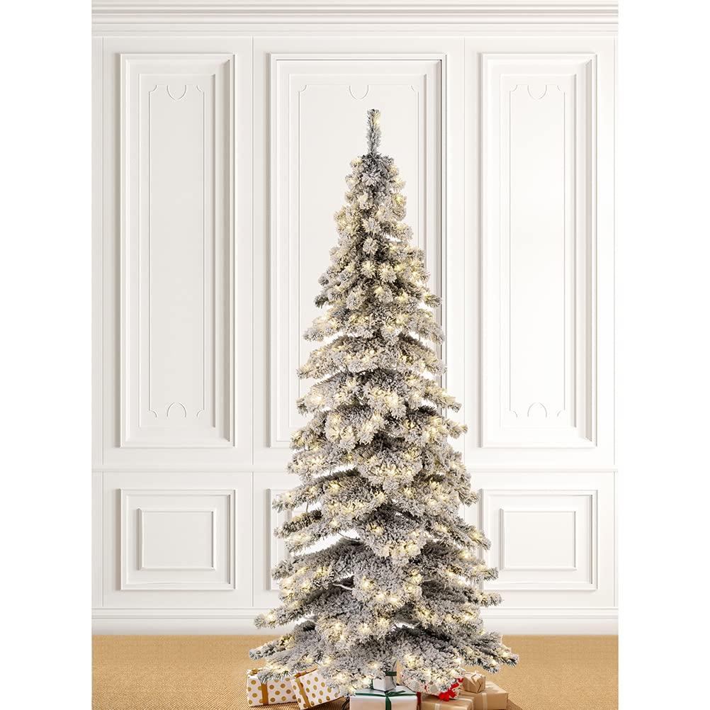 7.5ft Flocked Spruce Christmas Tree with Warm White LED Lights