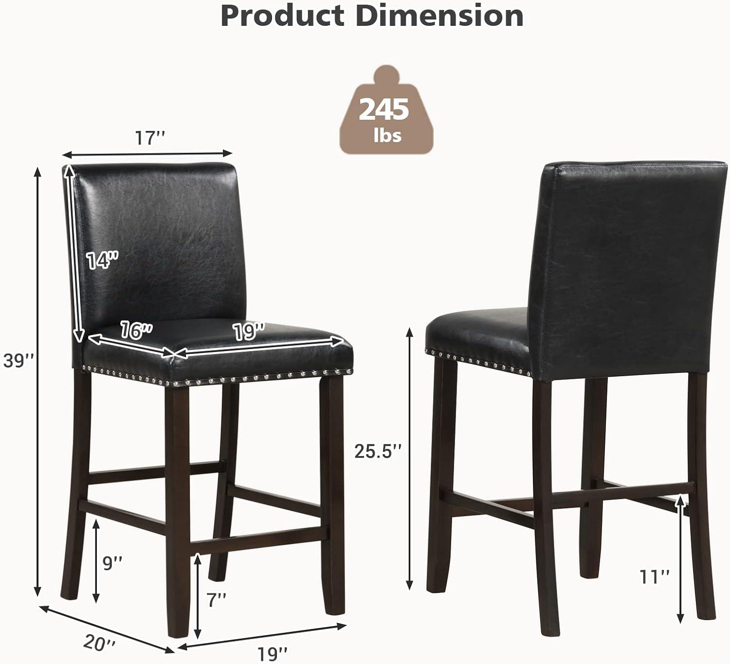 Set of 2 Gray Leather and Wood Bar Stools with Rivet Details